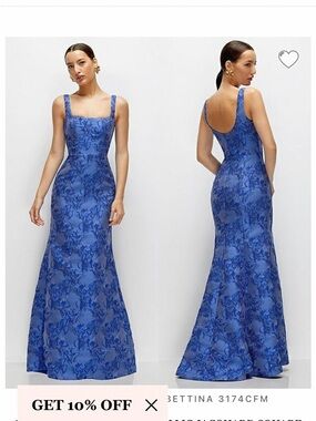 Dessy Collection Royal Blue Floral Jacquard Maxi Dress